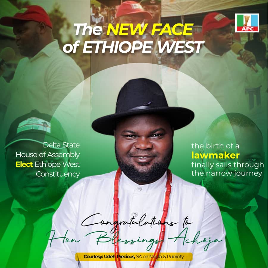 Blessing Achoja of APC has been declared winner of Ethiope West House Of Assembly RERO TV